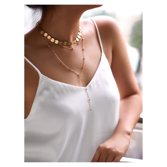 MBM Unlimited Jewelry - Gold Sequin and Beads Layered Necklace